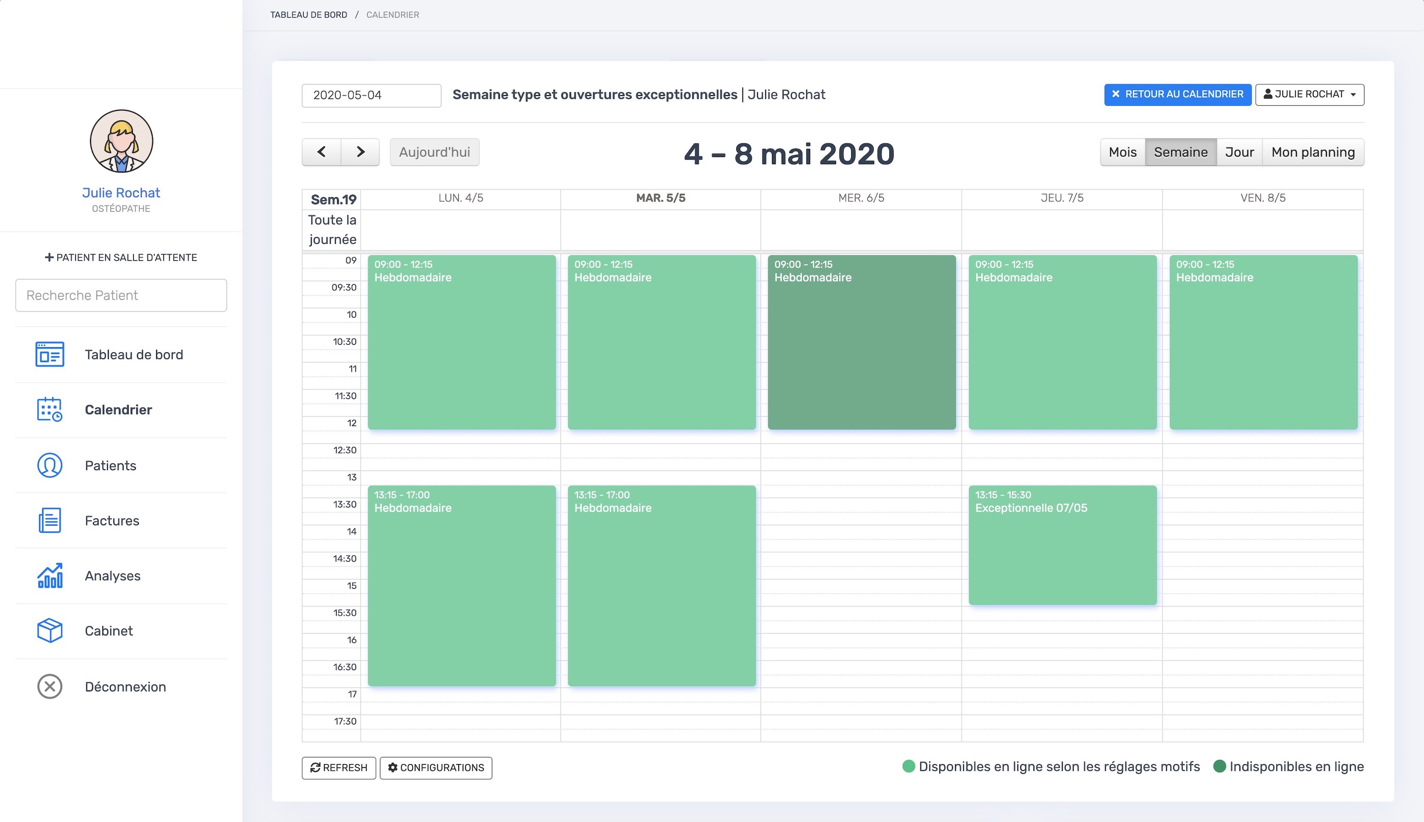 La configuration des plages horaires | PERF'ORTHO
